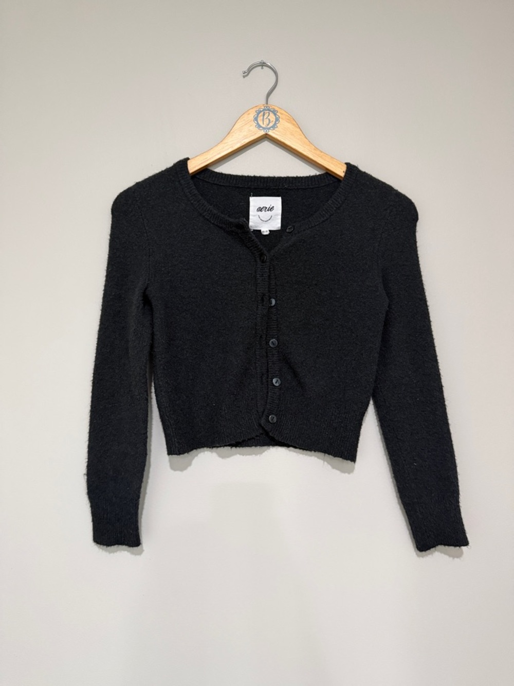 aerie Black Cropped Button-Up Cardigan